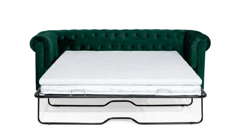 Chesterfield Lyx 3-sits Framåtbäddad Bäddsoffa med HVILA Bäddmadrass 140x200 cm Polyesterskum Vändbar Sommar & Vintersida och Tvättbar klädsel - Grön/Vit - Möbler - Soffa - Bäddsoffa - Bäddsoffa 3 sits