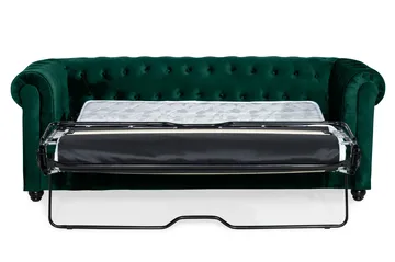 Chesterfield Lyx 3-sits Framåtbäddad Bäddsoffa med HVILA Bäddmadrass 140x200 cm Polyesterskum med Tvättbar klädsel - Grön - Möbler - Soffa - Bäddsoffa