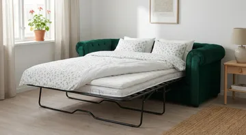 Chesterfield Lyx 3-sits Framåtbäddad Bäddsoffa med HVILA Bäddmadrass 140x200 cm Polyesterskum med Tvättbar klädsel - Grön - Möbler - Soffa - Bäddsoffa