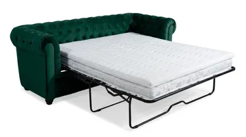 Chesterfield Lyx 3-sits Framåtbäddad Bäddsoffa med HVILA Bäddmadrass 140x200 cm Polyesterskum med Tvättbar klädsel - Grön - Möbler - Soffa - Bäddsoffa