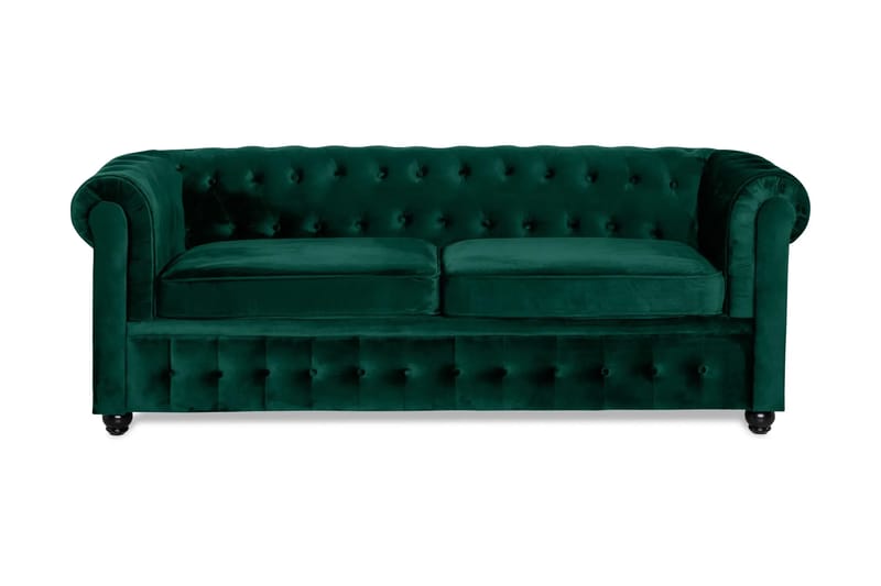 Chesterfield Lyx 3-sits Framåtbäddad Bäddsoffa med HVILA Bäddmadrass 140x200 cm Polyesterskum Vändbar Sommar & Vintersida och Tvättbar klädsel, Grön/Vit