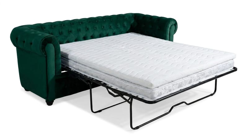 Chesterfield Lyx 3-sits Framåtbäddad Bäddsoffa med HVILA Bäddmadrass 140x200 cm Polyesterskum Vändbar Sommar & Vintersida och Tvättbar klädsel - Grön/Vit - Möbler - Soffa - Bäddsoffa - Bäddsoffa 3 sits