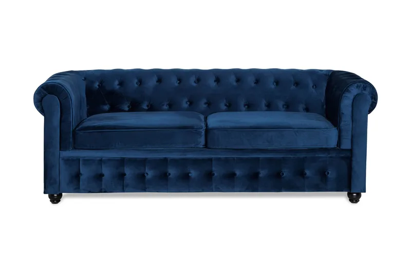 Chesterfield Lyx 3-sits Sammetssoffa - Djup soffa, Blå