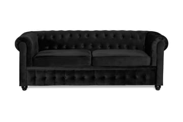 Chesterfield Lyx Bäddsoffa 3-sits Sammet