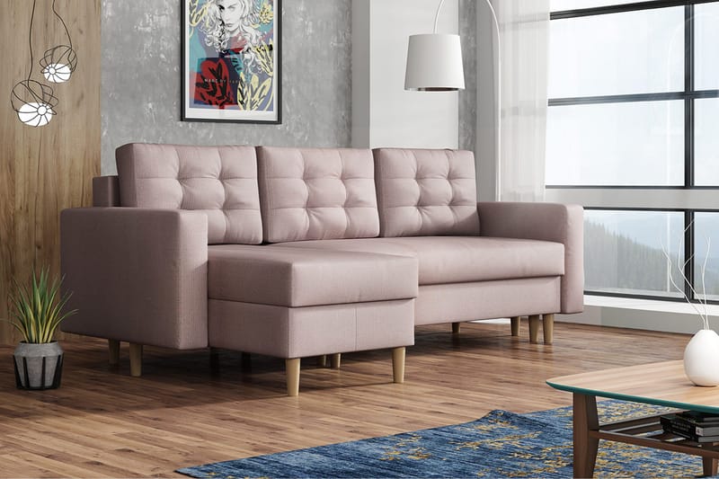 Christopher Divanbäddsoffa - Rosa - Bäddsoffa - Bäddsoffa divan - Sammetssoffa