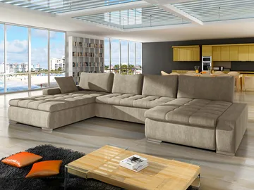 Cillo 5-sits U-formad bäddsoffa med dubbeldivan - beige - Möbler - Soffa - Bäddsoffa