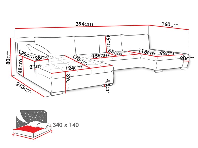 Cillo 5-sits U-formad bäddsoffa med dubbeldivan - beige - Möbler - Soffa - Bäddsoffa
