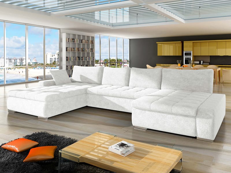 Cillo 5-sits U-formad bäddsoffa med dubbeldivan - vit - Möbler - Soffa - Bäddsoffa