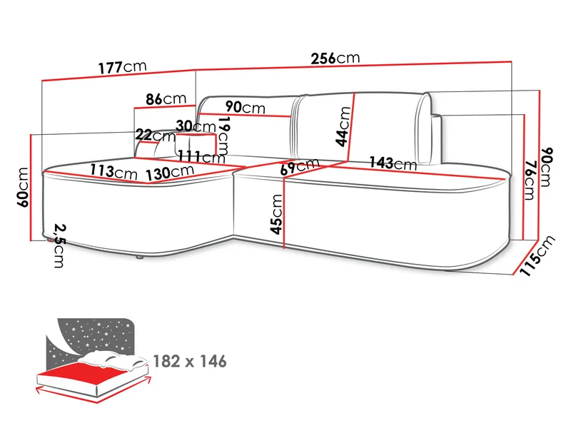 Cinrel Bäddsoffa med Divan 3-sits - Rosa - Möbler - Soffa - Bäddsoffa