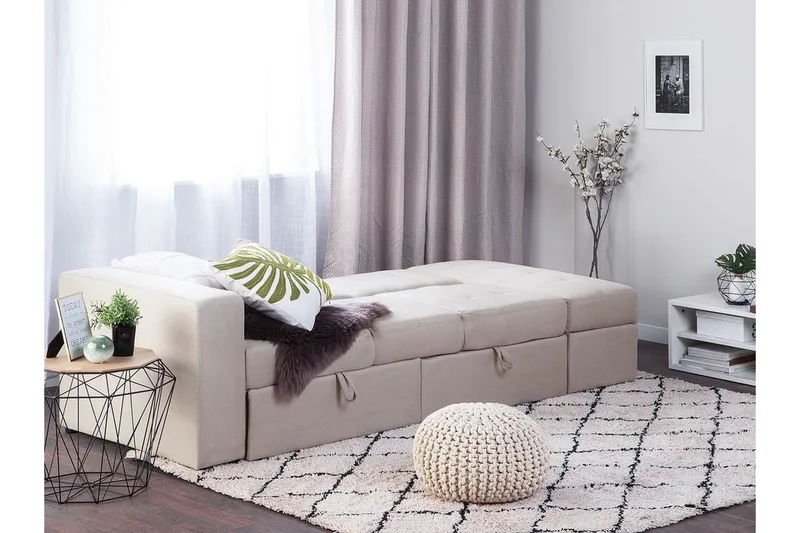 Citlalic 3-sits Längsbäddad Bäddsoffa 90x210 cm med Förvaring i Tyg - Beige - Möbler - Soffa - Bäddsoffa