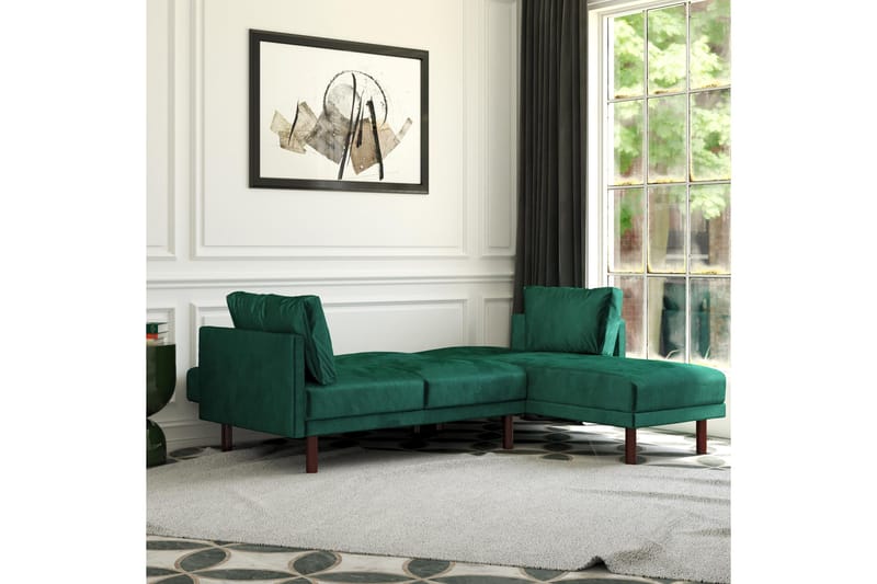 Clair 3-sits Bäddsoffa med Schäslong Ställbar Sammet/Grön/Tr - Dorel Home - Möbler - Soffa - Bäddsoffa - Längsbäddad bäddsoffa