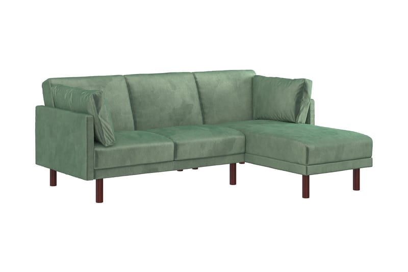 Clair 3-sits Bäddsoffa med Schäslong Ställbar Sammet/Grön/Tr - Dorel Home - Möbler - Soffa - Bäddsoffa - Längsbäddad bäddsoffa