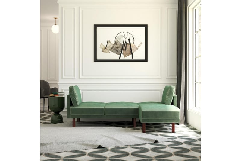 Clair 3-sits Bäddsoffa med Schäslong Ställbar Sammet/Grön/Tr - Dorel Home - Möbler - Soffa - Bäddsoffa - Längsbäddad bäddsoffa