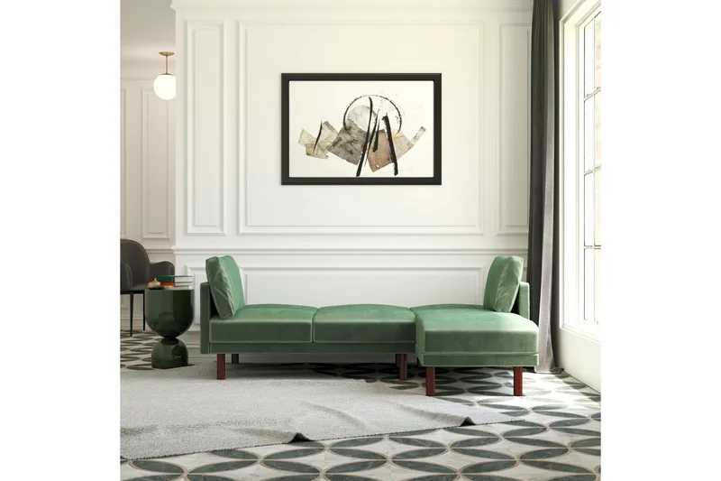 Clair 3-sits Bäddsoffa med Schäslong Ställbar Sammet/Grön/Tr - Dorel Home - Möbler - Soffa - Bäddsoffa - Längsbäddad bäddsoffa