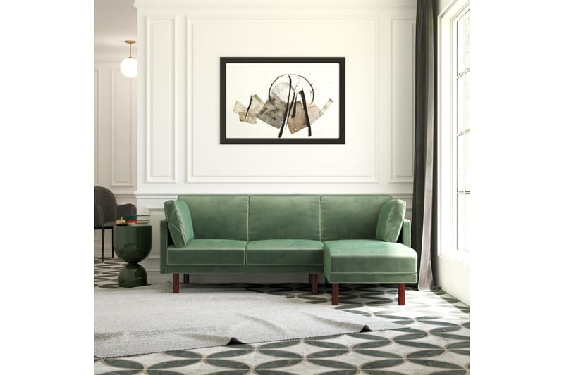 Clair 3-sits Bäddsoffa med Schäslong Ställbar Sammet/Grön/Tr - Dorel Home - Möbler - Soffa - Bäddsoffa - Längsbäddad bäddsoffa