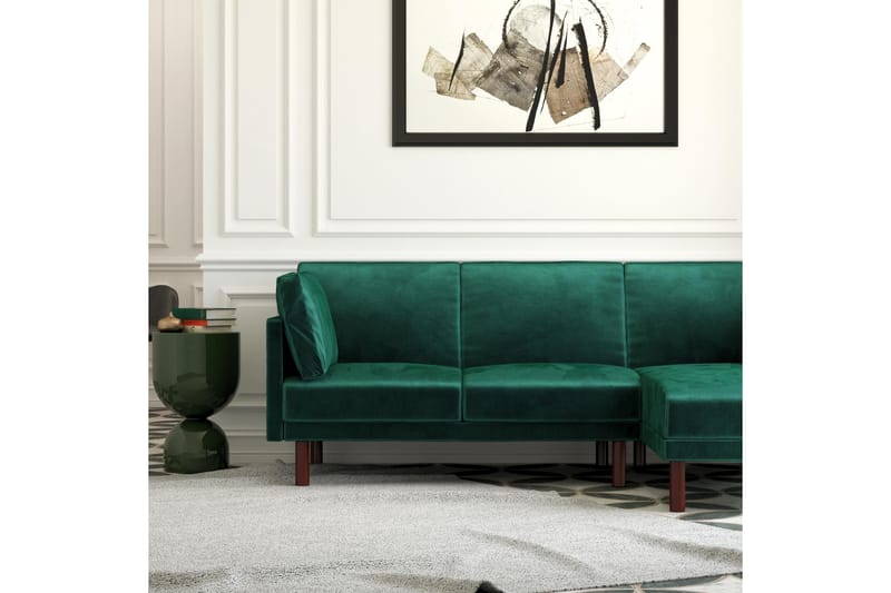 Clair 3-sits Bäddsoffa med Schäslong Ställbar Sammet/Grön/Tr - Dorel Home - Möbler - Soffa - Bäddsoffa - Längsbäddad bäddsoffa