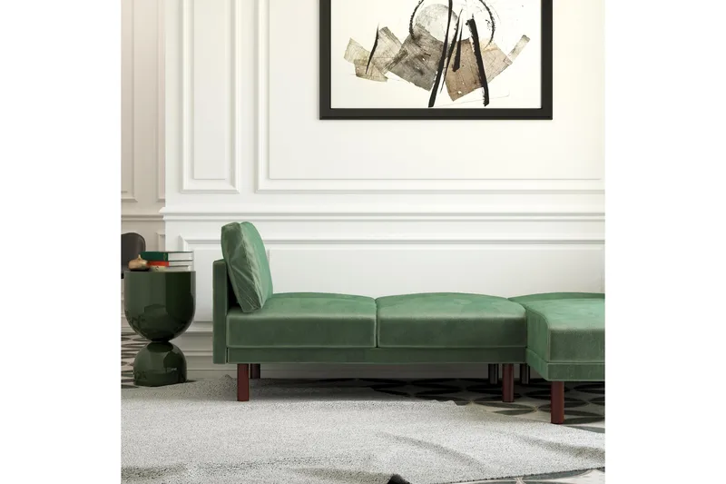 Clair 3-sits Bäddsoffa med Schäslong Ställbar Sammet/Grön/Tr - Dorel Home - Möbler - Soffa - Bäddsoffa - Längsbäddad bäddsoffa