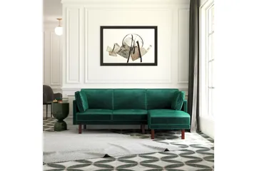 Clair 3-sits Bäddsoffa med Schäslong Ställbar Sammet/Grön/Tr - Dorel Home - Möbler - Soffa - Bäddsoffa - Bäddsoffa divan