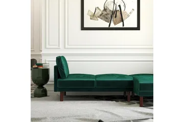 Clair 3-sits Bäddsoffa med Schäslong Ställbar Sammet/Grön/Tr - Dorel Home - Möbler - Soffa - Bäddsoffa - Bäddsoffa divan
