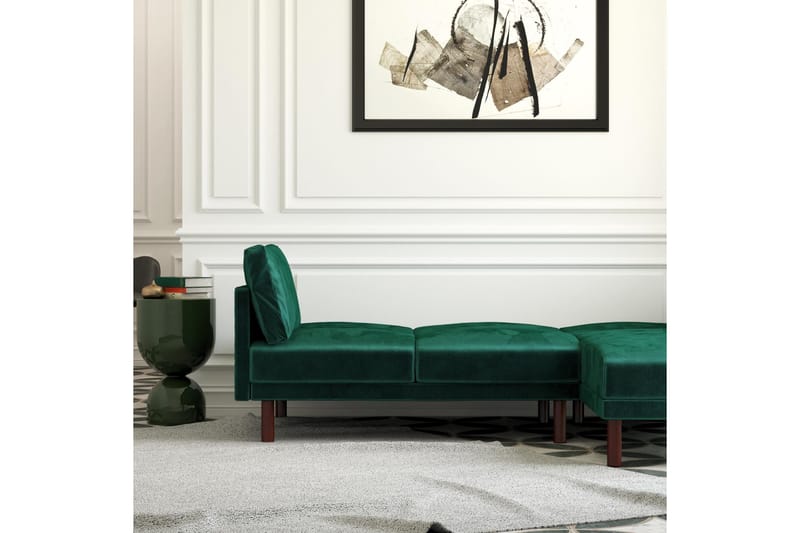 Clair 3-sits Bäddsoffa med Schäslong Ställbar Sammet/Grön/Tr - Dorel Home - Möbler - Soffa - Bäddsoffa - Längsbäddad bäddsoffa