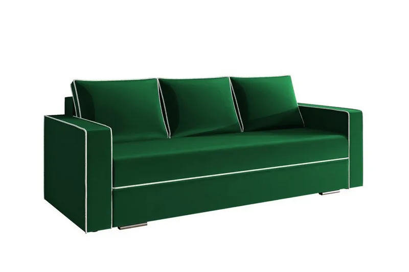 Clarina 3-sits Längsbäddad Bäddsoffa 143x200 cm med Förvaring i Sammet, Grön