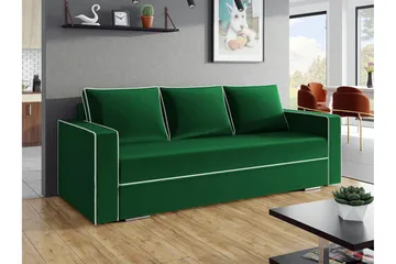 Clarina 3-sits Längsbäddad Bäddsoffa 143x200 cm med Förvaring i Sammet - Grön - Möbler - Soffa - Bäddsoffa