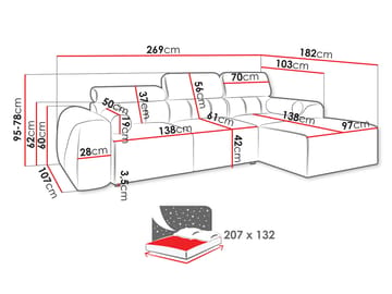 Clement 3-sits Bäddsoffa med Divan Högervänd - Mellangrå - Möbler - Soffa - Bäddsoffa