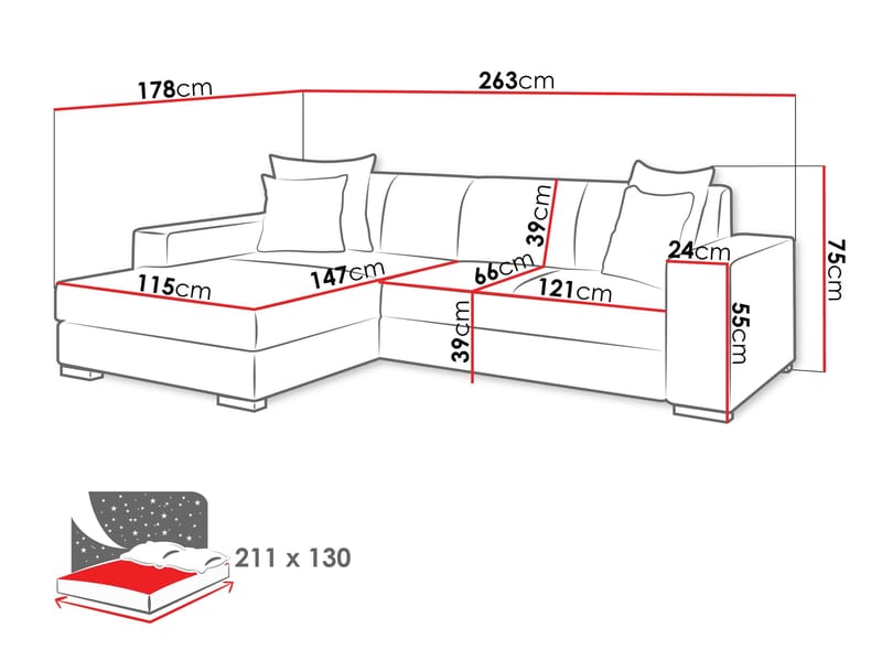 Corvik 3-sits Bäddsoffa med divan och förvaring - vit - Möbler - Soffa - Bäddsoffa