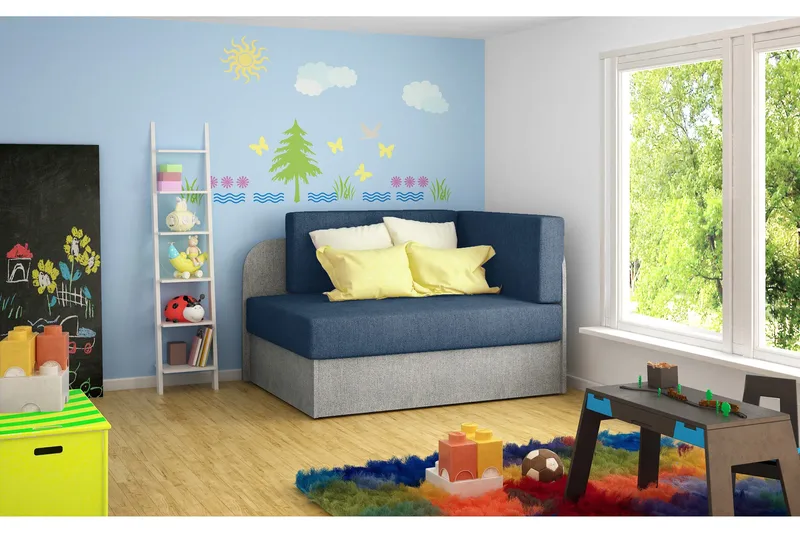 Crenviz 1-sits Kompakt Längsbäddad Bäddsoffa 73x166 cm i Tyg, Blå|Grå