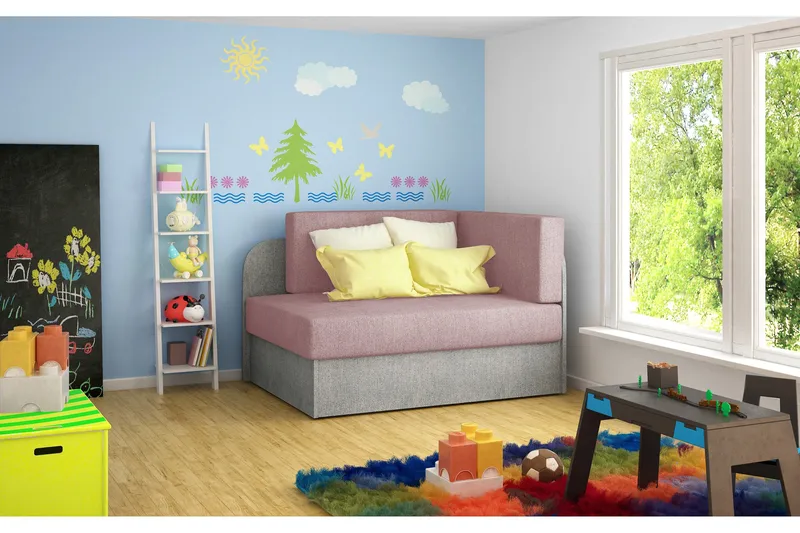 Crenviz 1-sits Kompakt Längsbäddad Bäddsoffa 73x166 cm i Tyg, Rosa|Grå