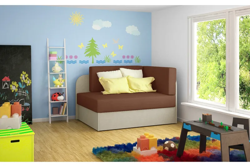 Crenviz 1-sits Kompakt Längsbäddad Bäddsoffa 73x166 cm i Plysch, Beige|Brun