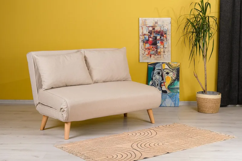 Daigo 2-sits Fällbar Framåtbäddad Bäddsoffa 120x180 cm i Tyg - Beige - Möbler - Soffa - Bäddsoffa