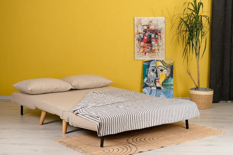 Daigo 2-sits Fällbar Framåtbäddad Bäddsoffa 120x180 cm i Tyg - Beige - Möbler - Soffa - Bäddsoffa
