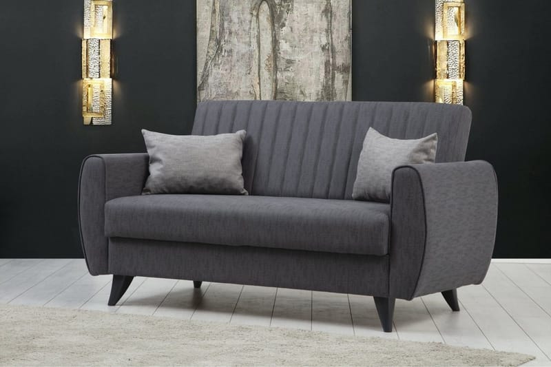 Dalima 2-sits Längsbäddad Bäddsoffa 55x125 cm med Förvaring i Linne - Antracit - Möbler - Soffa - Bäddsoffa
