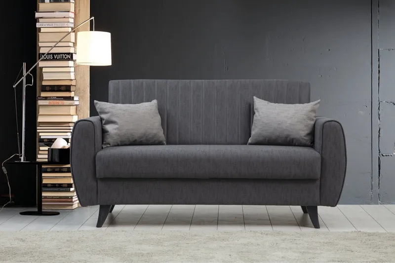 Dalima 2-sits Längsbäddad Bäddsoffa 55x125 cm med Förvaring i Linne - Antracit - Möbler - Soffa - Bäddsoffa