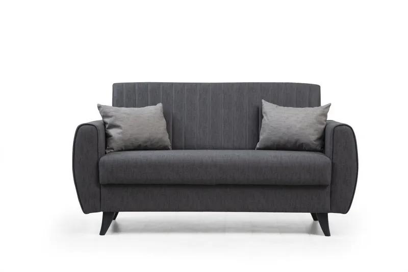 Dalima 2-sits Längsbäddad Bäddsoffa 55x125 cm med Förvaring i Linne, Antracit
