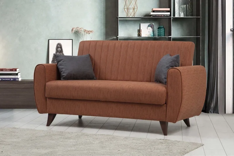 Dalima 2-sits Längsbäddad Bäddsoffa 55x125 cm med Förvaring i Tyg - Terrakotta - Möbler - Soffa - Bäddsoffa