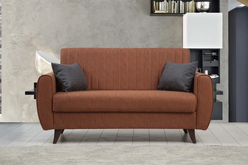 Dalima 2-sits Längsbäddad Bäddsoffa 55x125 cm med Förvaring i Tyg, Terrakotta