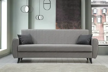 Dalima 3-sits Längsbäddad Bäddsoffa 55x183 cm med Förvaring i Tyg - Grå - Möbler - Soffa - Bäddsoffa