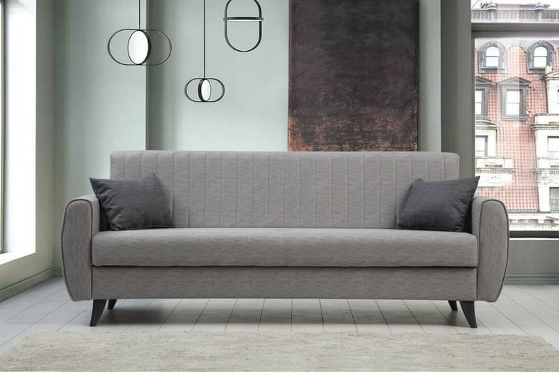 Dalima 3-sits Längsbäddad Bäddsoffa 55x183 cm med Förvaring i Tyg - Grå - Möbler - Soffa - Bäddsoffa