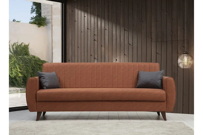 Dalima 3-sits Längsbäddad Bäddsoffa 55x183 cm med Förvaring i Tyg - Terrakotta - Möbler - Soffa - Bäddsoffa