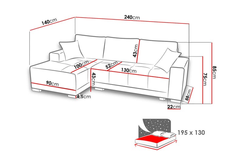 Dallas Divanbäddsoffa 240x140x80 cm - Brun - Bäddsoffa - Bäddsoffa divan - Sammetssoffa