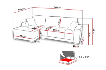 Dallas Divanbäddsoffa 240x140x80 cm - Grå - Möbler - Soffa - Bäddsoffa
