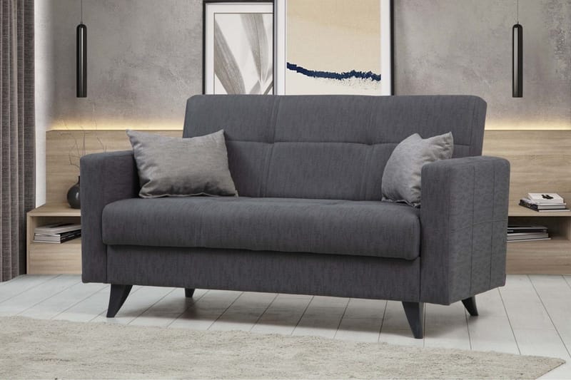 Darcia 2-sits Längsbäddad Bäddsoffa 55x125 cm med Förvaring i Tyg - Antracit - Möbler - Soffa - Bäddsoffa