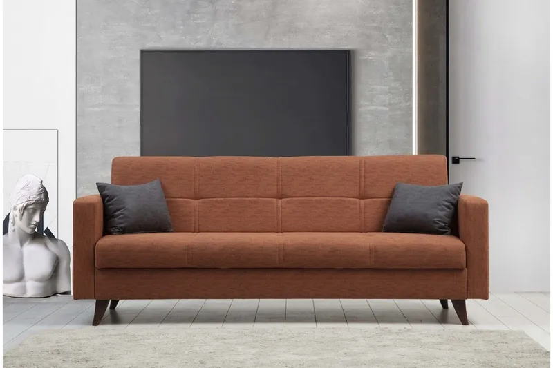 Darcia 3-sits Längsbäddad Bäddsoffa 55x183 cm med Förvaring i Linne - Terrakotta - Möbler - Soffa - Bäddsoffa