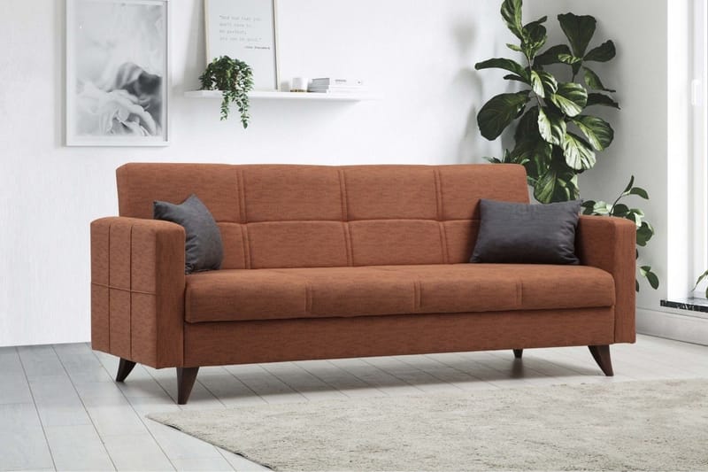 Darcia 3-sits Längsbäddad Bäddsoffa 55x183 cm med Förvaring i Linne - Terrakotta - Möbler - Soffa - Bäddsoffa