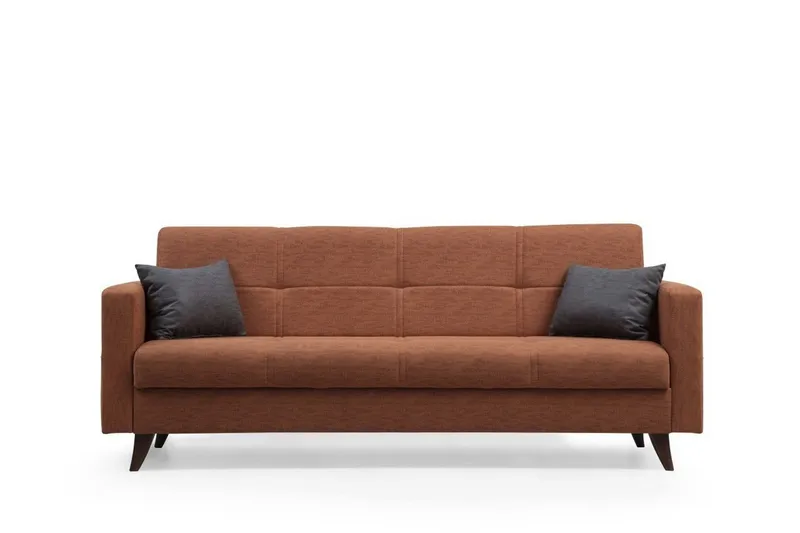 Darcia 3-sits Längsbäddad Bäddsoffa 55x183 cm med Förvaring i Linne, Terrakotta