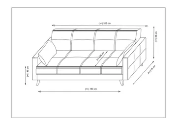 Darcia 3-sits Längsbäddad Bäddsoffa 55x183 cm med Förvaring i Tyg - Grå - Möbler - Soffa - Bäddsoffa