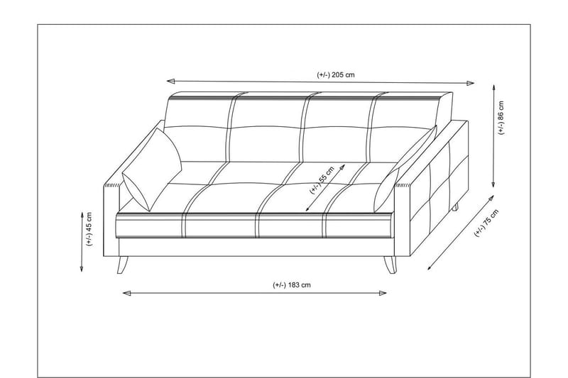 Darcia 3-sits Längsbäddad Bäddsoffa 55x183 cm med Förvaring i Tyg - Grå - Möbler - Soffa - Bäddsoffa