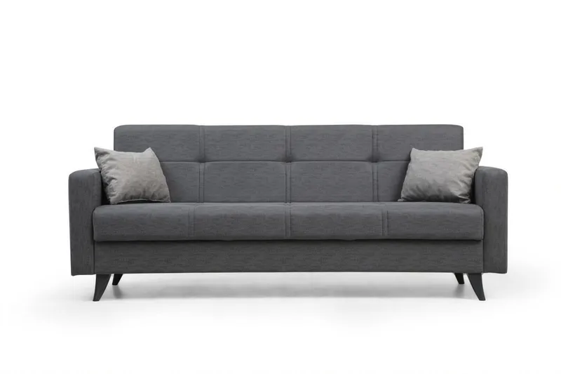 Darcia 3-sits Längsbäddad Bäddsoffa 55x183 cm med Förvaring i Tyg, Grå